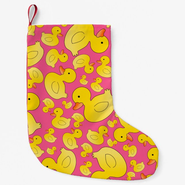 Cute pink rubber ducks small christmas stocking (Front)