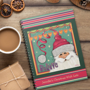 Cute Pink Santa Believe Christmas Kid’s Wish List  Notebook