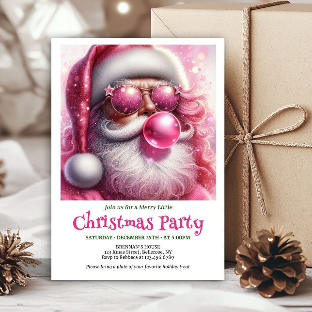 Cute Pink Santa Bubble Gum Funny Christmas Invite (Cute Pink Santa Bubble Gum Funny Christmas Invitation

)