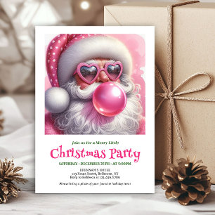 Cute pink santa bubble gum watercolor Christmas Invitation