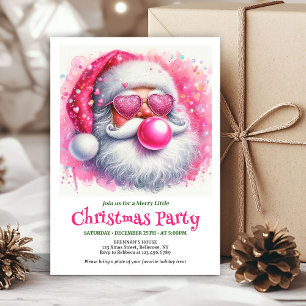 Cute pink santa chewing gum watercolor Xmas invite
