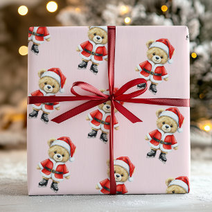 Cute Pink Santa Christmas Gift Wrap Paper