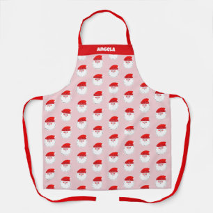 Cute Pink Santa Claus Christmas Baking Apron