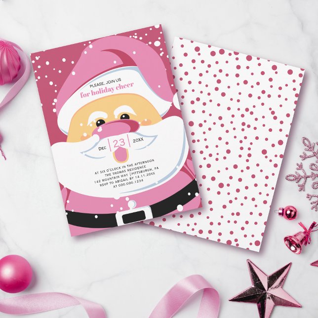Cute pink Santa Claus Christmas holiday party Invitation (Creator Uploaded)