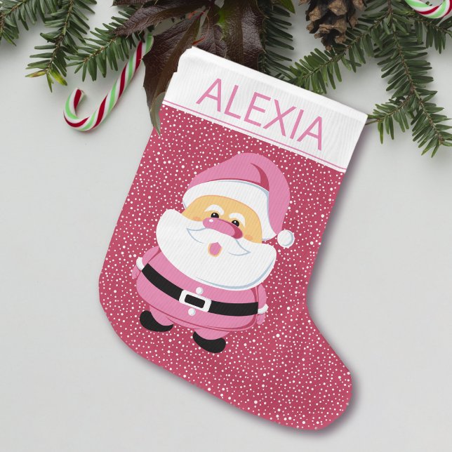Cute pink Santa Claus magenta Christmas holiday Large Christmas Stocking (Creator Uploaded)