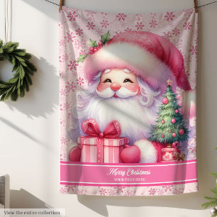 Cute Pink Santa Name Blanket Girls Holiday Gift
