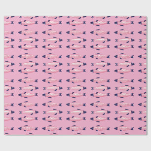 Cute Pink Sardine Pattern Makeup Bag Preppy Coas Wrapping Paper