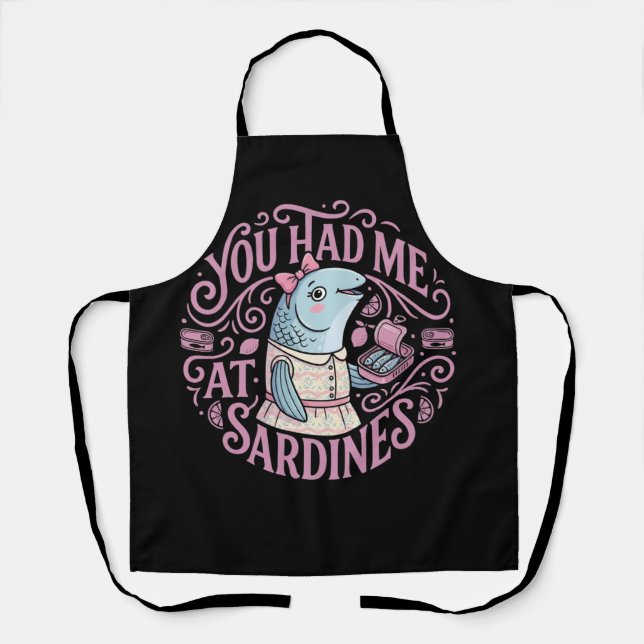 Cute Pink Sardines Cartoon Quote Apron (Front)