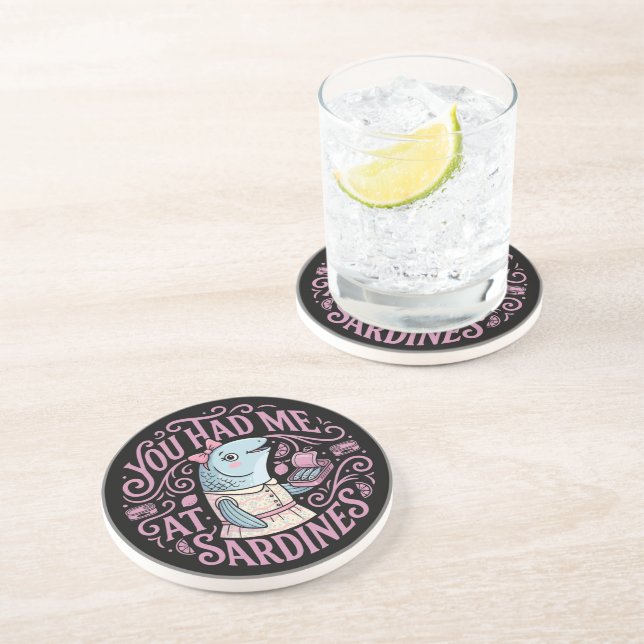 Cute Pink Sardines Cartoon Quote Coaster (Side)