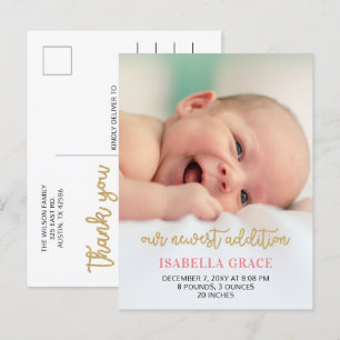 Cute Pink Script Photo Baby Announcement Postcard