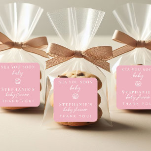 Cute Pink Sea You Soon Girl Baby Shower Thank You Square Sticker
