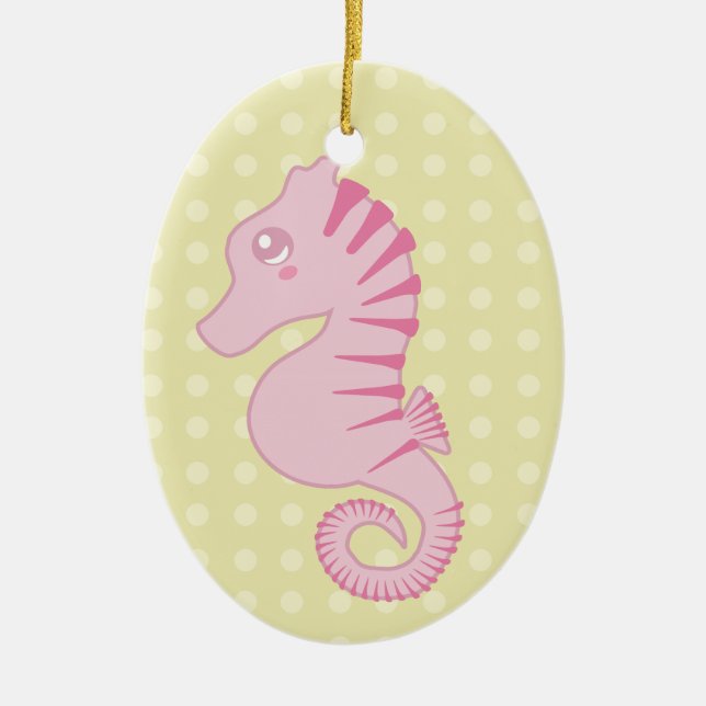 Cute Pink Seahorse Ceramic Tree Decoration (Front)