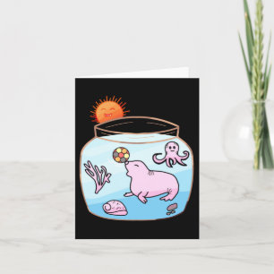 Cute Pink Seal Playing Ball Fishbowl Octopus Card