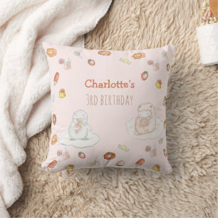 Cute Pink Sheep Dessert Pattern Kids Birthday Cushion