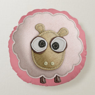 Cute Pink Sheep Faux Felt Round Cushion