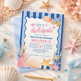 Cute Pink Shellebrate Seashell Under The Sea Invitation