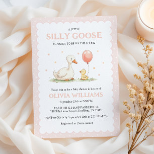 Cute Pink Silly Goose Girl Baby Shower  Invitation