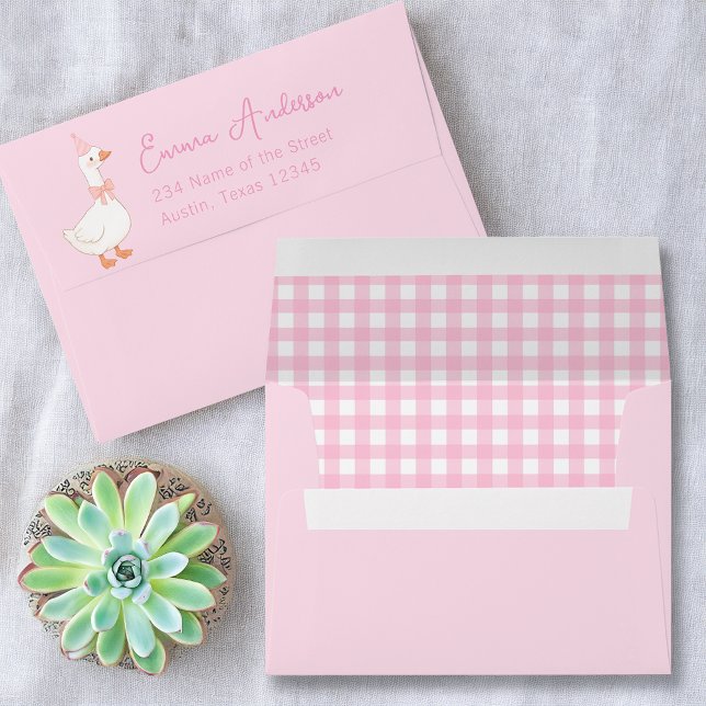 Cute Pink Silly Goose Kids Party Return Address Envelope (Creator Uploaded)