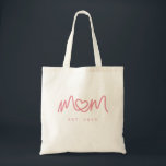 Cute Pink Simple Script Heart Mom Established Est Tote Bag<br><div class="desc">Cute Pink Simple Script Heart Mom Established Est Tote Bag.

Make it yours with easy customization. Need a custom order? Just send us a message,  we’re here to help. Kindly note that response times may vary slightly due to the time difference.</div>