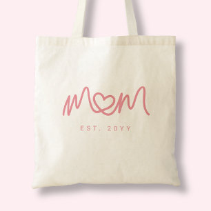 Cute Pink Simple Script Heart Mum Established Est Tote Bag
