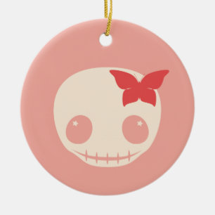 Cute Pink Skull Ceramic Tree Decoration