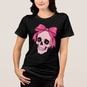 Cute Pink Skull Coquette Bow Pastel Goth Tri-Blend Shirt
