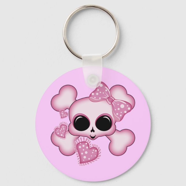 Cute Pink Skull Key Ring (Front)