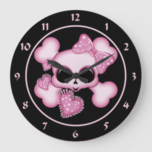 Cute Pink Skull Large Clock