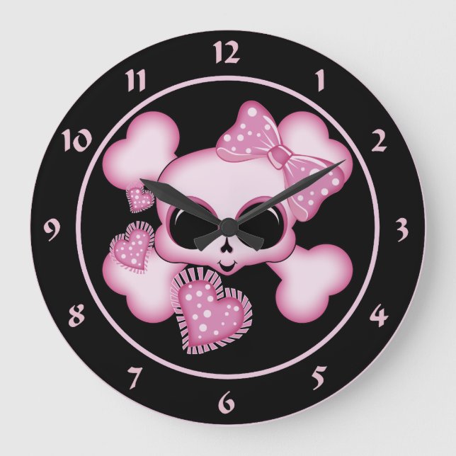 Cute Pink Skull Large Clock (Front)