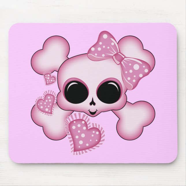 Cute Pink Skull Mouse Pad (Front)
