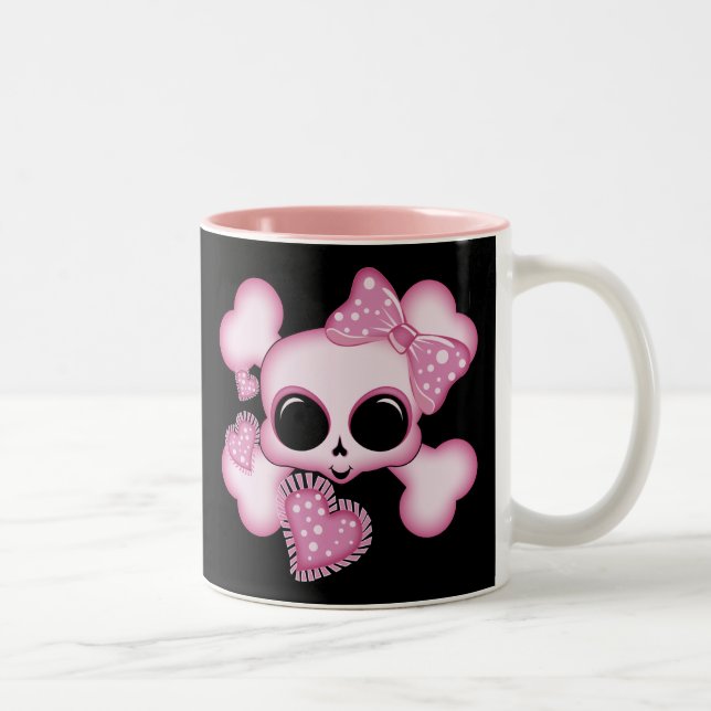 Cute Pink Skull Two-Tone Coffee Mug (Right)