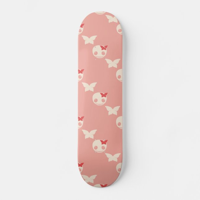 Cute Pink Skulls Skateboard (Front)