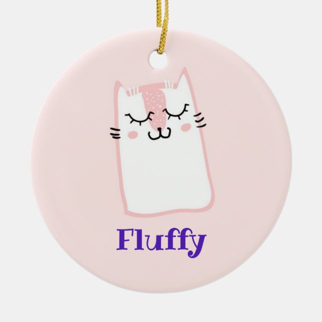 Cute Pink Sleeping Kitty Cat Ceramic Tree Decoration (Front)