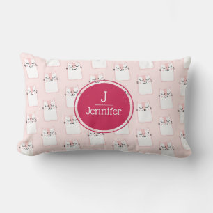 Cute Pink Sleeping Kitty Cat Pattern Monogram Lumbar Cushion
