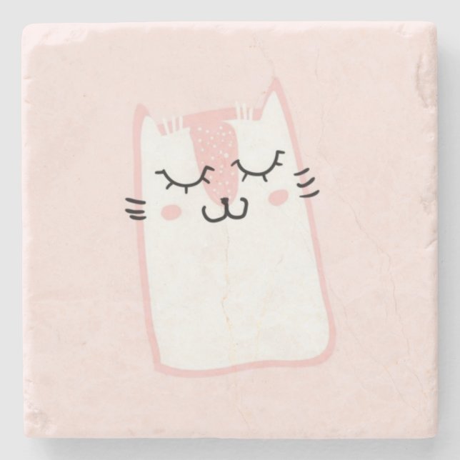 Cute Pink Sleeping Kitty Cat Stone Coaster (Front)