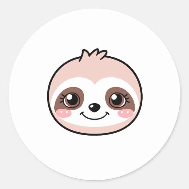 Cute Pink Sloth Classic Round Sticker (Front)