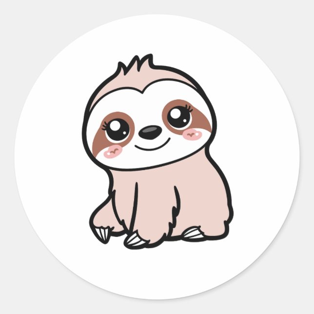 Cute Pink Sloth Classic Round Sticker (Front)