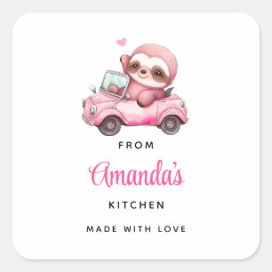 Cute Pink Sloth Driving a Car Kitchen Square Sticker