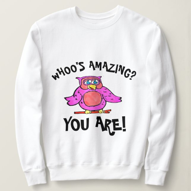 Cute Pink Smiling Cartoon Owl Sweatshirt (Design Front)