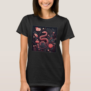 Cute Pink Snake Flowers Illustration Unique Women  T-Shirt