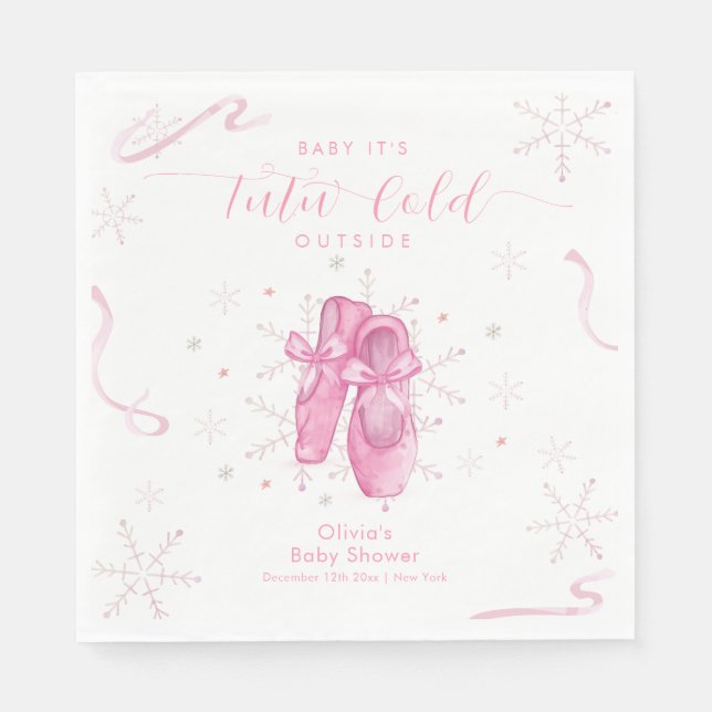 Cute Pink Snowflake Ballerina Girl Baby Shower  Napkin (Front)
