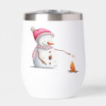 Cute Pink Snowman<br><div class="desc">Cute water bottle with an illustration of a Snowman with a pink hat and scarf roasting marshmallows. Great gift for the upcoming holidays. Personalise the text with your own message. Illustrated and designed by Patricia Alvarez.</div>