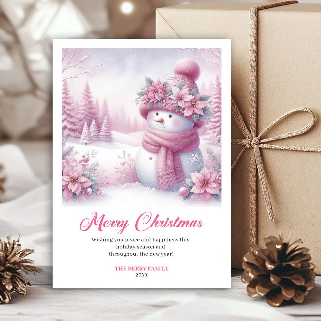 Cute Pink Snowman Kids Download Christmas Greeting Holiday Card (Cute Pink Snowman Kids Download Christmas Greeting Card

)