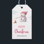 Cute Pink Snowman Merry Christmas<br><div class="desc">Cute and simple Merry Christmas gift tag with an illustration of a snowman roasting marshmallows. Illustrated and designed by Patricia Alvarez.</div>