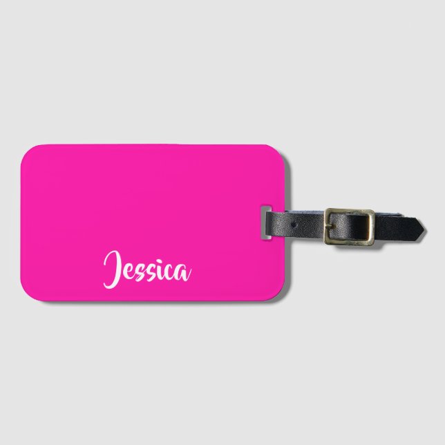 Cute pink solid plain luggage tag (Front Horizontal)