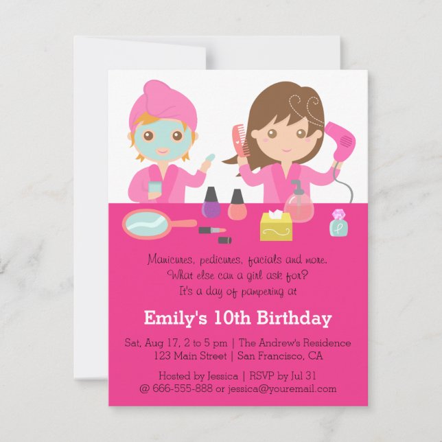 Cute Pink Spa Birthday Party Invitation (Front)