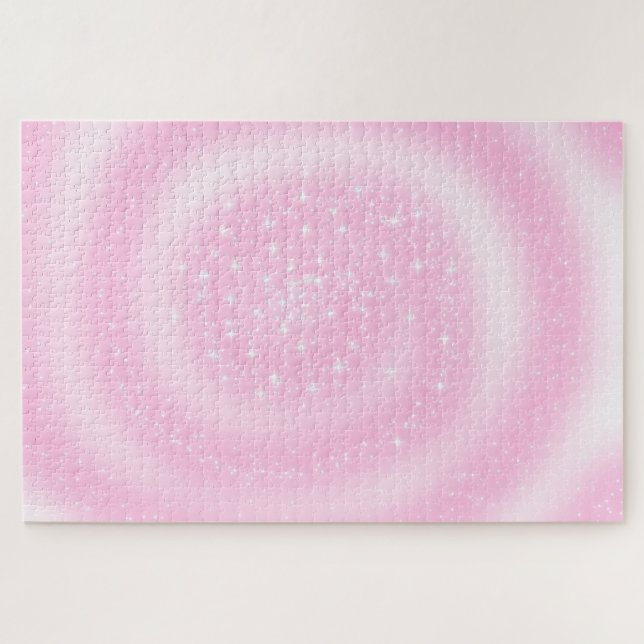 Cute Pink Sparkly Starry Spiral Jigsaw Puzzle (Horizontal)