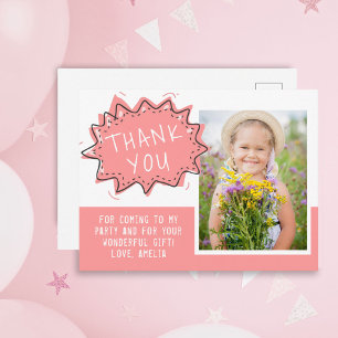 Cute Pink Speech Cloud Birthday Thank you Photo Postcard
