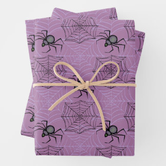 Cute Pink Spider Halloween Wrapping Paper Set of 3
