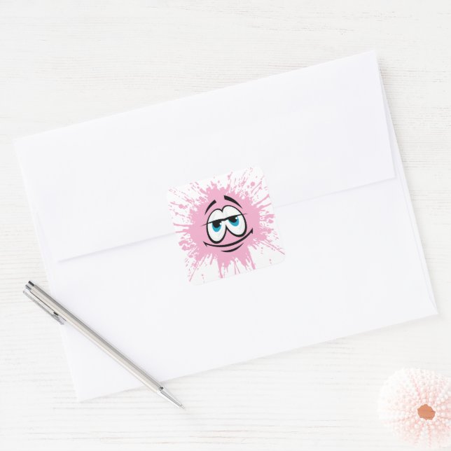 Cute Pink Splatter Face Round Sticker (Envelope)